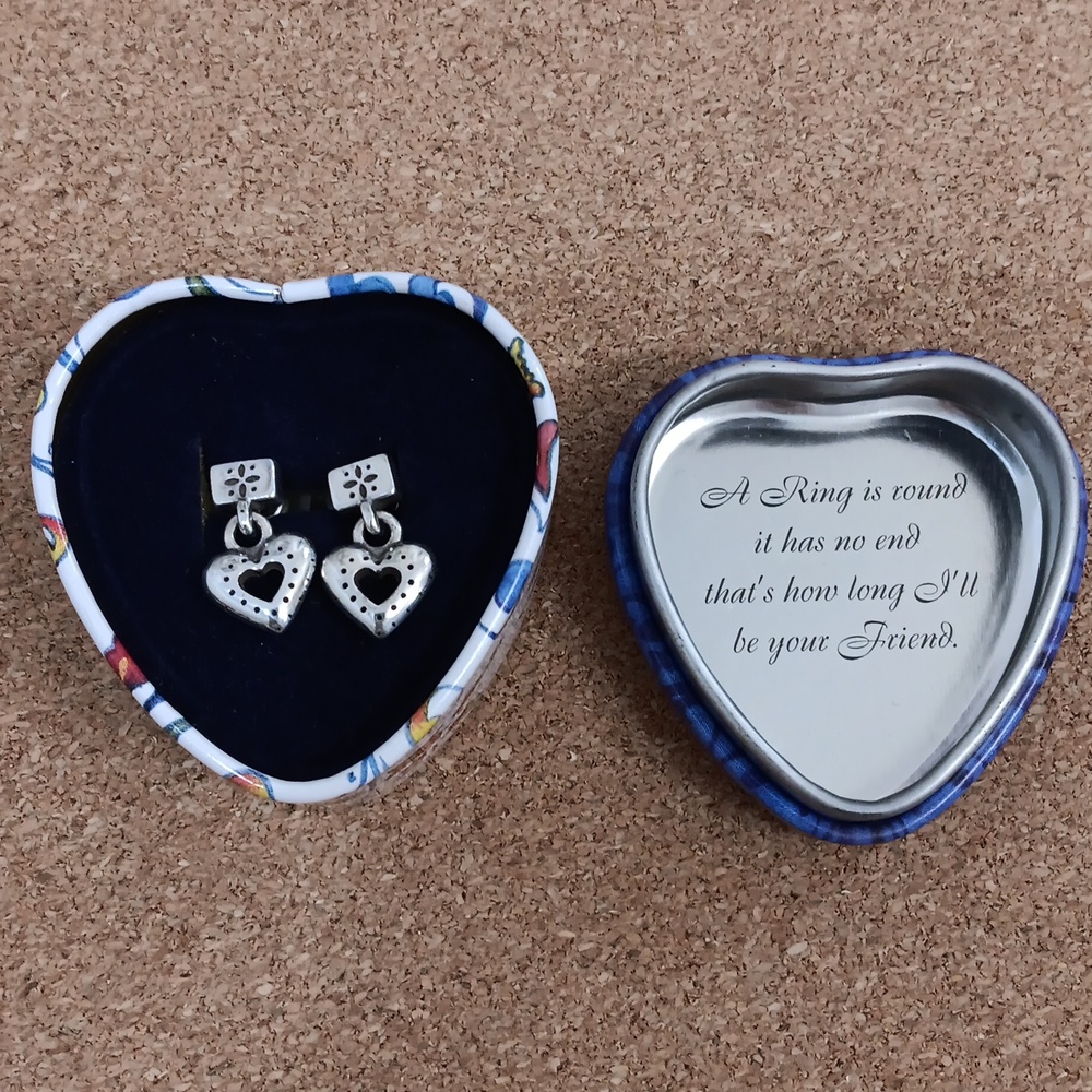 Brighton Tiny Charms Silver Dangling Heart Post Earrings